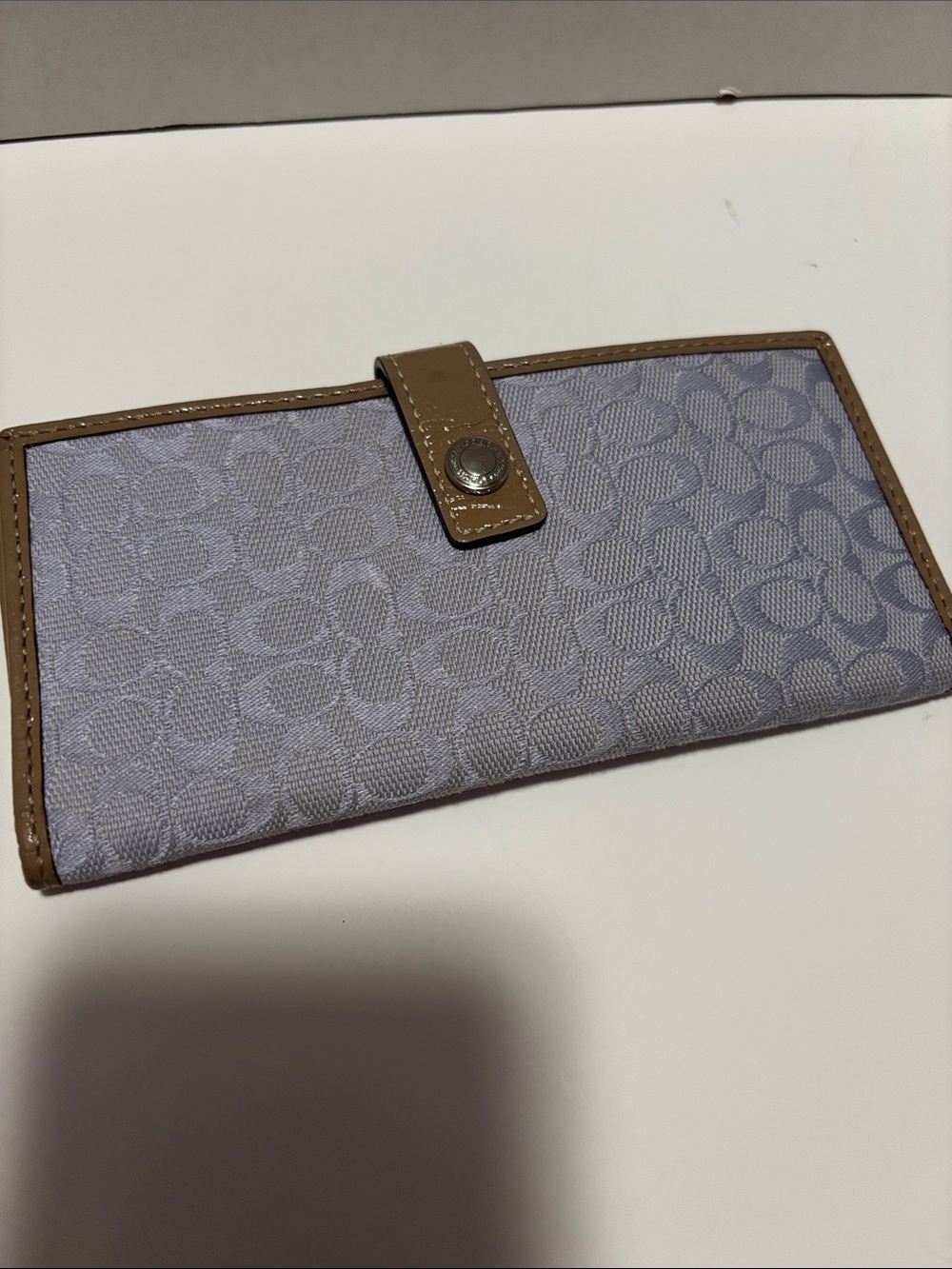 Coach Lavender Signature Continental Wallet with Tan Trim